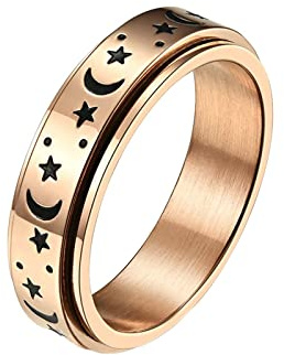 Epinki Trauringe Breit 6MM, Gold Bandring Breit Stern Mood Spinner Ring Edelstahl Ringe Frauen