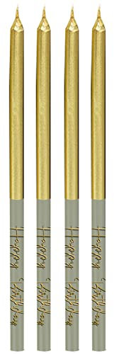Folat 68490 Golden Dawn 16 Stück-Lange Kerzen mit Haltern für Geburtstag Hochzeit Party Kuchen Dekorationen, Grau, 12,5 cm