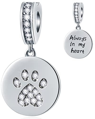 Hund/Katze Pfote Druck Anhänger Charms in 925 Sterling Silber, passt Pandora Valentinstag Armband, ich liebe dich Dog/Cat Paw Print CZ Dangle Bead, Geschenk für Ehefrau/Ehepaar/Geburtstag