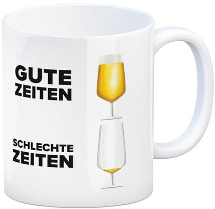 Gute Zeiten - Schlechte Zeiten Bier Kaffeebecher witzige Kaffeetasse mit lustigem Spruch für Biertrinker die gerne immer ein volles Glas haben