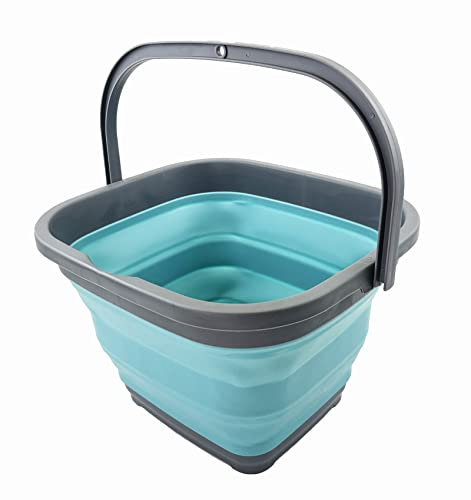 SAMMART 10L zusammenklappbarer rechteckiger praktischer Korb/Eimer (Grau/Kristallblau)