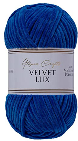 Utopia Crafts Velvet Lux Chenille Super Soft Chunky Yarn for Knitting and Crochet, 100g - 110m (Navy Blue)
