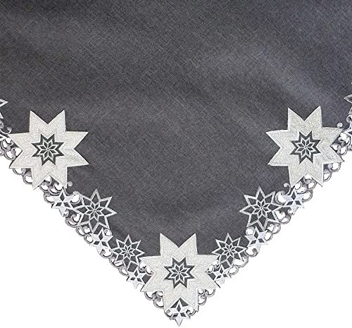 matches21 HOME & HOBBY Tischdecke Malia 85 x 85 cm grau Elegante Stickerei mit Sternen Silber Mitteldecke Polyester