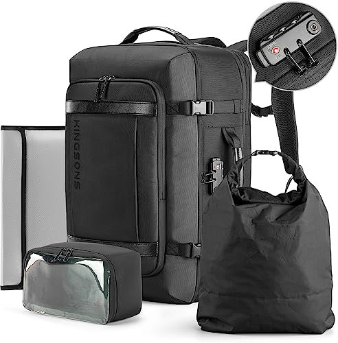 Kingsons Handgepäck-Rucksack, 40 l Reiserucksack, Tagesrucksack, College-Rucksack, passend für bis zu 17,3 Zoll Laptops für Damen und Herren, Schwarz, 17.3 Inch, Schwarz Anti-Diebstahl