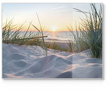 DEQORI Schneidebrett aus Glas | groß 40x30 cm | Motiv Ostsee Sonnenuntergang | Design Schneideplatte für Küche | Frühstücksbrett antibakteriell & rutschfest | Glasplatte & Servierplatte