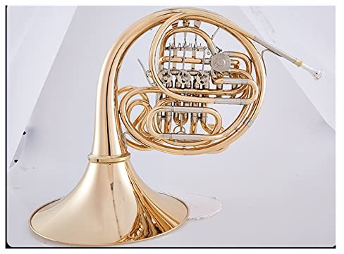 ALFAAL 4 Tasten Bb/F Doppel Waldhorn Messing Gold Farbe Professionelles Musikinstrument Mit Koffer Althörner