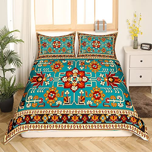 Persische Bettwäsche 135x200 Oriental Boho Ästhetische Bettbezug Retro Hippie Bettwäsche Set,Jahrgang Blumen Bett Set für Mädchen Frauen Erwachsene,Abdeckung Himalaya Lodge Kabine Schlafzimmer Dekor