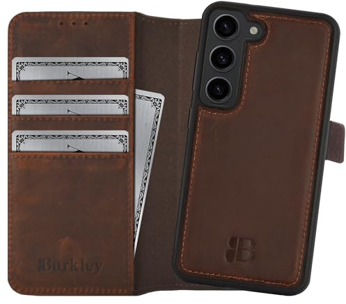Burkley 2-in-1 Handyhülle kompatibel mit Samsung Galaxy S23 FE - abnehmbares Back Cover, 360° Schutz, Echtleder, Detachable Case (Braun)