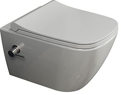 Aqua Bagno | Taharet Dusch-WC mit Armatur, Wand WC mit Softclose WC-Sitz, Hänge WC mit Bidetfunktion | 51cm lang weiss