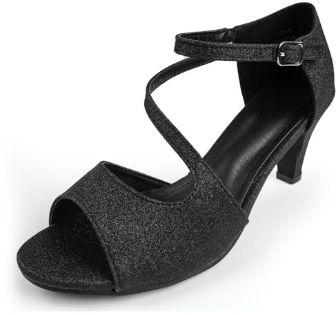Fashion Thirsty Womens Low Heel Glitter Ladies Prom Bridal Wedding Shoes Evening Party Occasion Heeled Open Toe Strappy Comfort Dress Sandals