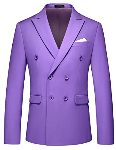 MOGU Zweireihiger Herren-Blazer, schmale Passform, einfarbig, Flieder, 44