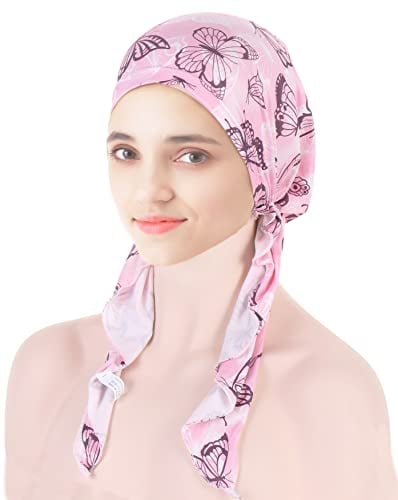 Cysocool Damen Schmetterling Chemo Turban Sommer Sonnenschutz Haarausfall Kopftuch Vorgebunden Beanie Mütze Slouchy Kopfwickel Schlafmütze Frauen Krebs Kopf Wraps Bandana Hijab Kopfbedeckung