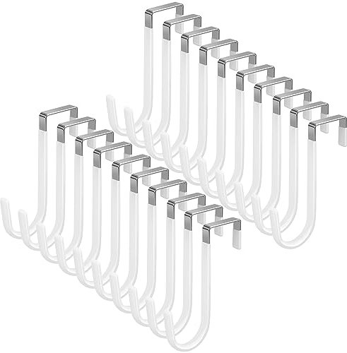 20 Pack Over The Door Hook, Door Hooks, White Rubber Surface Prevent Scratch Door Hanger Hooks for Bathroom, Living Room, Kitchen, Hanging Clothes, Towels, Bags