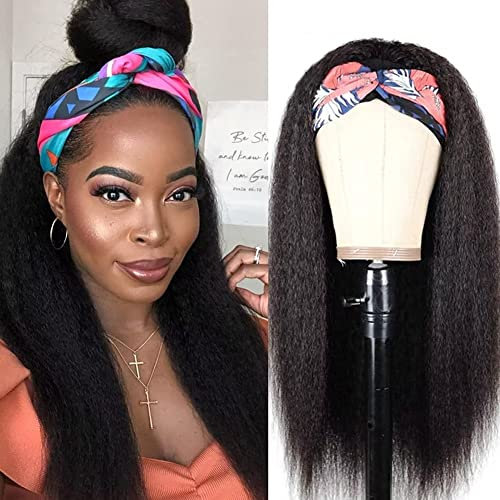 Perücke Mit Stirnband Headband Wigs for Black Women Kinky Straight Headband Wig Human Hair Wigs Brazilian Virgin Hair Glueless Wig Wear and Go Headband Wig 180% Density Yaki Human Hair Wig 16 Inch