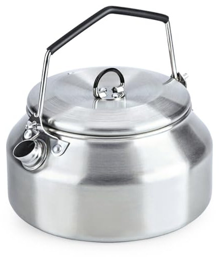 VEADOOLLY Camping Kettle Outdoor Campfire Camp Kettle, 1L Stainless Steel camping tea kettle Coffee Pot, Portable Lightweight Teapot Fast Heating Boiling Water, Ideal for Hiking Picnic Travel, Silver