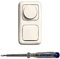 Busch Jäger 6523U-102 LED Drehdimmer Dimmer + Dimmerscheibe 2115-212 und Lichtschalter 2000/6 US in DURO2000 cremeweiß glänzend inklusive EBROM Phasenprüfer zur Montage der Geräte (6523 U – 102)