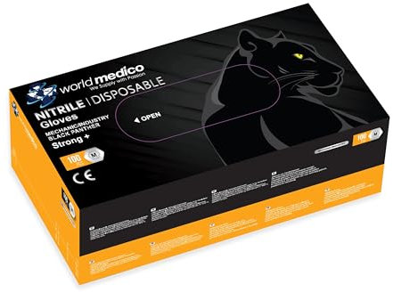 Behler Instruments - 100 Guanti nitrile neri, robusti da 8 micron - Taglia M - Guanti da Meccanico in Nitrile - Guanti Monouso Nitrile - Guanti in nitrile spessi, Resistenti, comodi e versatili