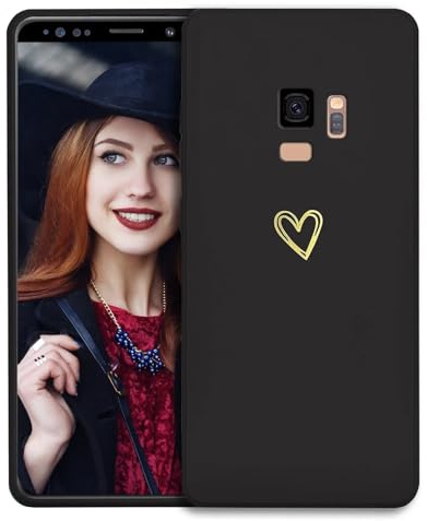POUHYE Handyhülle für Samsung Galaxy S9 Hülle, Soft Silikon Case mit Herz, Kameraschutz und Bildschirmschutz, Ultra Dünn Stoßfest Anti-Rutsch Schutzhülle für Samsung Galaxy S9 Schwarz
