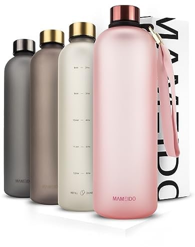 MAMEIDO Trinkflasche 1,5l Kohlensäure geeignet, auslaufsichere Water Bottle mit Zeitmarkierung, Wasserflasche BPA frei für Sport, Gym & Büro (Flamingo Pink, 1500ml)