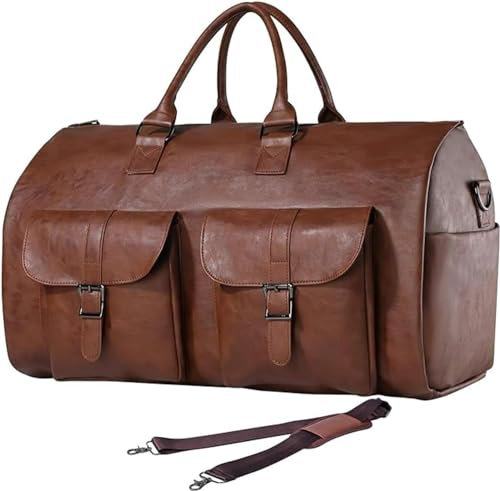 UIILO Kleidersäcke für Reisen für Damen, Leder-Kleidersäcke für Reisen mit Schuhbeutel, Umwandelbarer Handgepäck-Kleidersack, 2 in 1 hängender Koffer, Anzugtasche für Frauen (Braun)