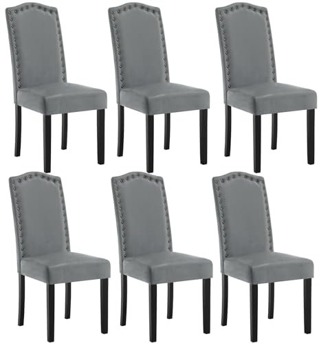 WOLTU 6er Set Esszimmerstühle, Küchenstuhl mit hoher Rückenlehne, Polsterstuhl, Wohnzimmerstuhl, Design Stuhl, mit Massivholzbeinen, gepolstert, Samt, Hellgrau, BH385hgr-6