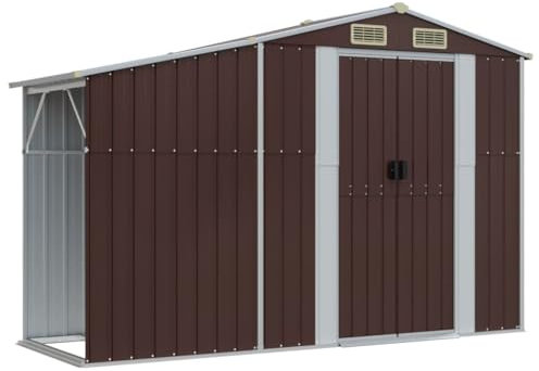 vidaXL Abri de Jardin, Cabane à Outils avec Poignées, Remise à Outils avec Toit Inclinable, Abri de Rangement Terrasse, Marron 277x93x179 cm Acier Galvanisé