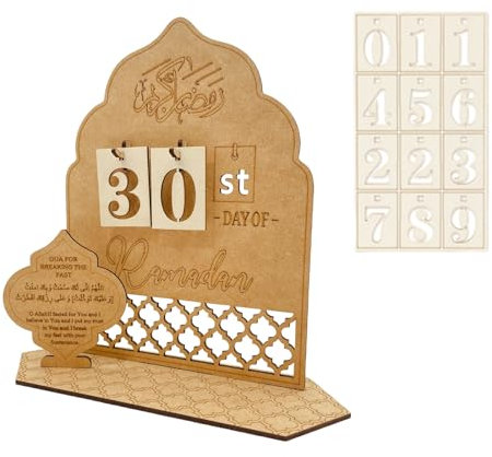 Ramadan Kalender,1 Set Eid Mubarak Adventskalender Aus Holz,DIY Ramadan Dekorationen Countdown Kalender Ornament für Zuhause (B Schloss)