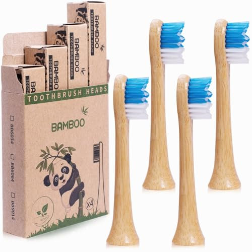 Ersatz-Zahnbürstenköpfe aus Bambus, 4 Stück, kompatibel mit elektrischen Zahnbürstenköpfen von Philips, biologisch abbaubar, umweltfreundlich, nachhaltig, recycelbar (Bleu 4 bâtons)