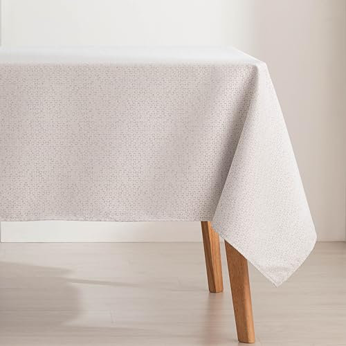 GAMUSI Tischdecke mit Fleckenschutz, rechteckig, Lurex, Silberfaden, Jacquard, wasserdicht, 140 x 180 cm, Stoffgefühl, Grau/Silber Tilu