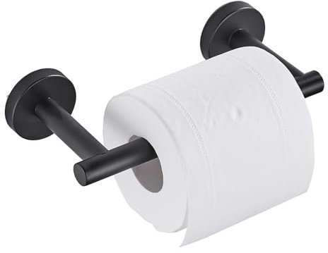 Toilet Paper Holder Pivoting Round Toilet Roll Holder for Mega Roll Modern Stainless Steel Metal Tissue Roll Hangers Tp Holder Storage Wall Mount Bathroom Accessories (Matte Black)