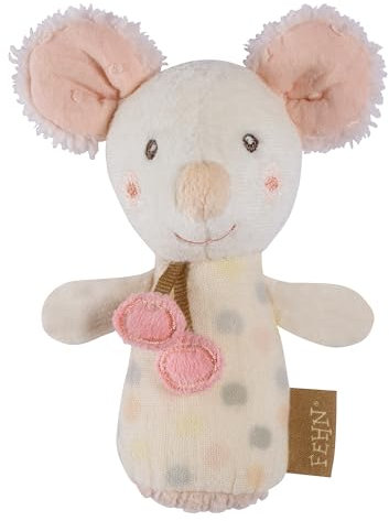 Fehn Mini-Rassel Maus – Mini-Greifling zum Rasseln, Fühlen, Spielen mit kuschelweichem Stoff-Tier – ein treuer Begleiter für Babys und Kleinkinder ab 0+ Monaten