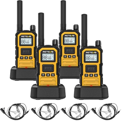 Retevis RB648 Plus Rugged Walkie Talkie, IP67 Waterproof 2 Way Radios with Earpieces, Extended Range, 2000mAh, Dual PTT, Professional Walkie Talkies for Harsh Industrial Environments (4 Pcs,Yellow)