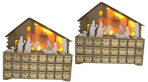 OUNONA 2 Stücke Adventskalender Krippe Szene Holz Weihnachten Dekorationen Verkauf Weihnachten Kalender Hause Weihnachten Decor