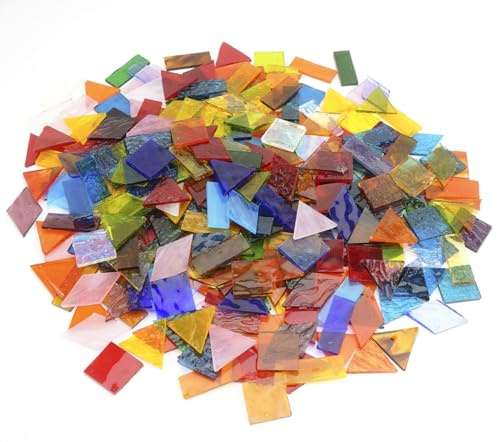 Lanyani 0,9 kg Extra große transparente Glas-Mosaikfliesen zum Basteln, 300 Stück strukturierte Buntglas-Mosaikfliesen Stücke, lebendige Kathedralen-Fliesen für Mosaik DIY