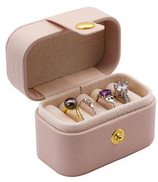 AfitLulu Ringbox Mini Ringschatulle Reisen Ring Aufbewahrung Pu-Leder Ringkästchen mit 4-Ringschlitze, Schmuckkästchen Ringe Tragbar Ring Schachtel für Reisen Geschäftsreisen (Pink)