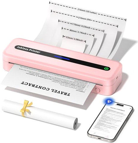 Itari Impresora portátil Bluetooth, impresora térmica A4 Inkless Portable Printer- Nueva actualización de 300 DPI impresora pequeña para teléfono móvil