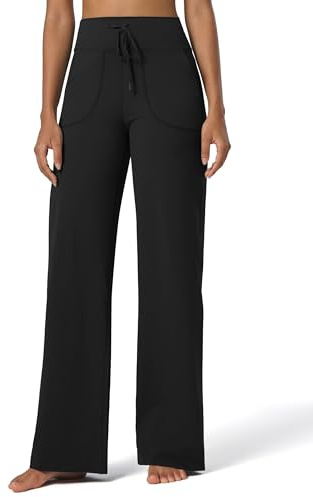 WILLIT Damen Trainingshose Jogginghose Hohe Taille Sporthose Lang mit Taschen Yogahose Freizeithose Schlaghose Weite Hose Bauchkontrolle Stretch