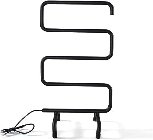 Chauffe-Serviettes électrique courbé, Support Mural et Porte-Serviettes Chauffant sur Pied, Porte-Serviettes Chauffant enfichable en Acier Inoxydable pour Salle de Bain, Noir