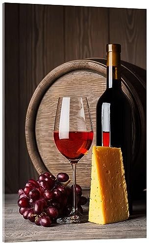 Vin rouge avec du fromage et des raisins Tableau en verre acrylique