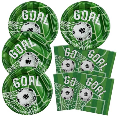 HNH Goal Football Paper Plates and Napkins Set Disposable Dinnerware for 20 Persons