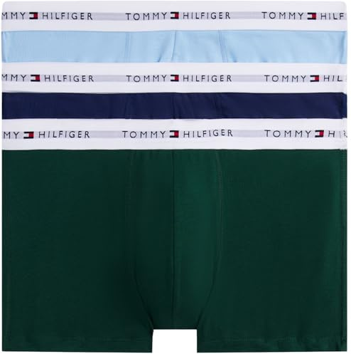 Tommy Hilfiger Herren 3er Pack Boxershorts Trunks mit Logobund, Mehrfarbig (ORN Grn/PRP NVY/Vess Blu), S