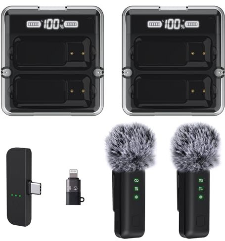 IVANKY Lavalier Mikrofon, Wireless Microphone. 4pcs externes mikrofon Smartphone, mikrofon Handy mit Ladekoffer, mini mikrofon kabellos, für iPhone, für YouTube, Vlogging, Facebook, Live, TikTok