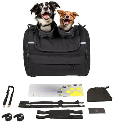 DEEMEED Pet Bag Motorrad Tasche für Hunde (2-36 kg), wasserdicht, tragbar, dreifach belüftet, Gepäckablage oder Sitz, aus Cordura (Double)