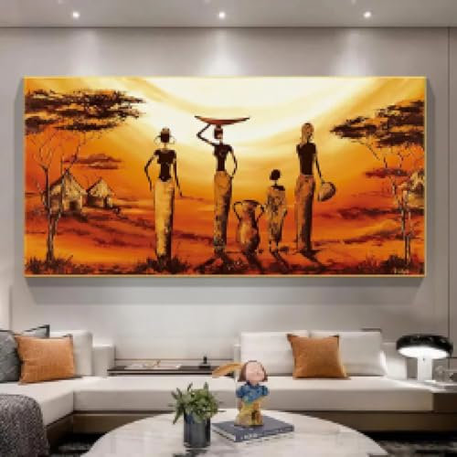 LZJAGXX Tableau mural africain, paysage et femme, peinture sur toile, affiches et impressions pour décoration de salon, cadre 50 x 100 cm