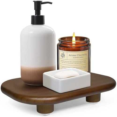 Sopicoz Wood Display Riser, Decorative Display Stand for Candles Plants Bottles Vases Soap Dispenser , 9 inch Wooden Tray Pedestal Stand for Kitchen Bathroom Countertop Decoration(Brown, 9 inch)