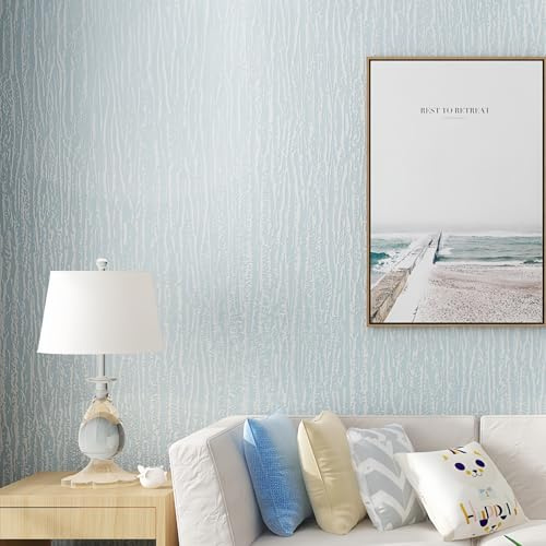 ESSMOKO Verdickte 3D Kieselalgenschlamm gestreifte Vlies Tapete selbstklebend für Schlafzimmer Wohnzimmer Hintergrund Zuhause Hellblau 53 * 500cm