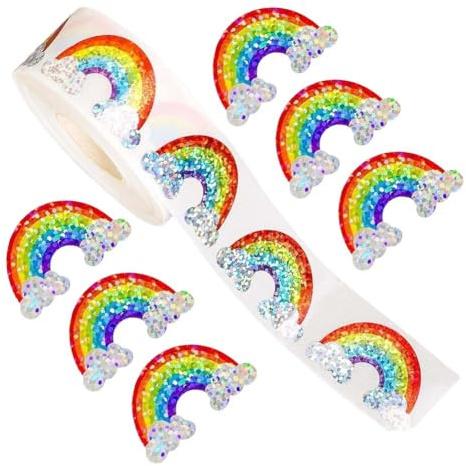 Muteitt 500 Stück Glitzernde Regenbogen-Aufkleber, Selbstklebende Regenbogen-Aufkleber, Dekorative Umschläge, Siegel, Etikettenaufkleber Für Einladungen, Grußkarten, Geschenke