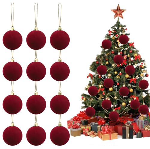 Bolas de Navidad para árbol,12PCS Bolas Arbol De Navidad,Bolas de Navidad 6cm,Bolas de Navidads de Terciopelo,Bola de Christmas para Colgar para Árbol de Christmas Guirnalda Decoración Fiestas (C)