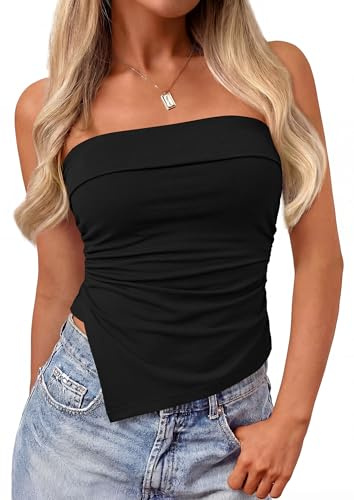 PRETTYGARDEN Going Out Tube Tops for Women Trendy Summer, Black,S