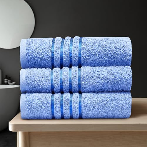GC GAVENO CAVAILIA Stripe Towels Bath Sheets 3Pack | 90X150 Cm 550 GSM Bath Sheets Extra Large For Bathroom, Spa | Quick Dry & Highly Absorbent, Washable Cotton Towels Set XL Bath Sheet, Blue